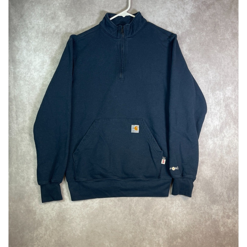 Carhartt FR Sweatshirt Mens Small Blue 1/4 Zip Flame Resistant Pullover Workwear